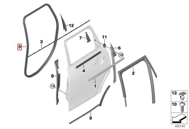 51727322523_A Original MINI F55 Weatherstrip Karet Seal Pintu Belakang Kiri / Kanan - Image 1