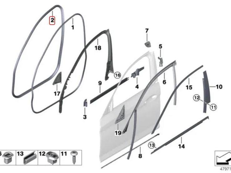 51727468731_A Original BMW G30 G31 Weatherstrip Karet Seal Body Pintu DEPAN - Image 1