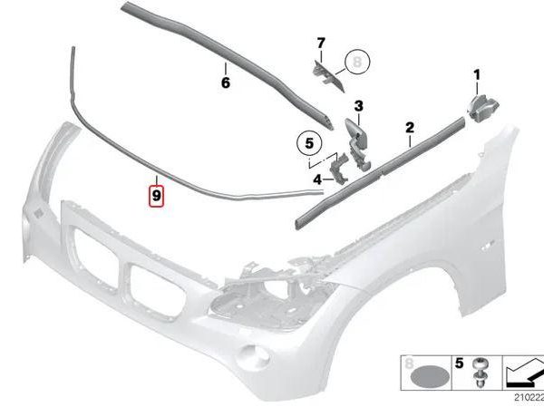 Original BMW E84 X1 Cover Seal Karet Kap Mesin Depan