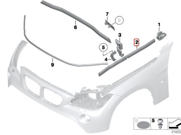 BMW E84 X1 Cover Seal Karet Kap Mesin Bagian Samping KIRI / KANAN