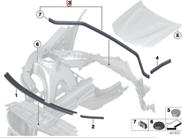 Ori BMW F25 X3 F26 X4 Hood Sealing Karet Kap Mesin Belakang Tengah