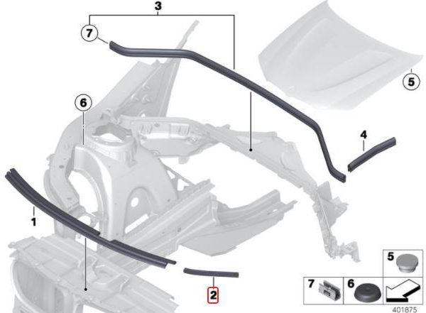 Original BMW F25 X3 F26 X4 Hood Sealing Karet Kap Mesin Depan Samping