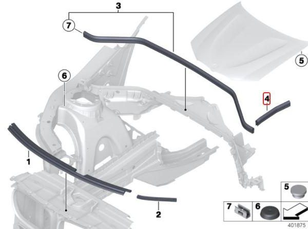 Ori BMW F25 X3 F26 X4 Hood Sealing Karet Kap Mesin Belakang Samping