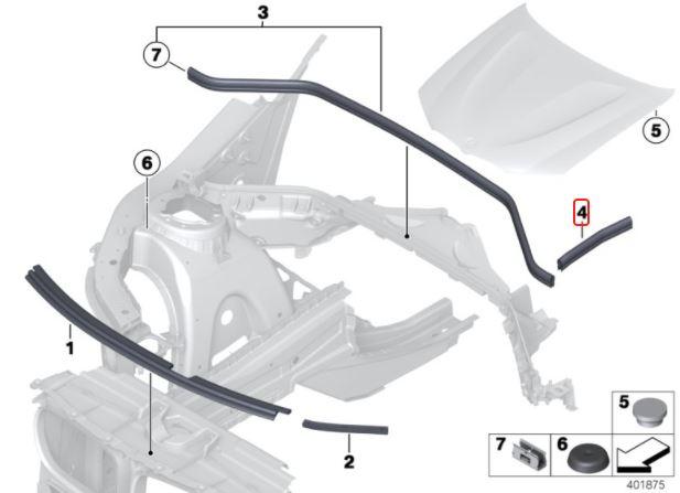 51767234371_A Ori BMW F25 X3 F26 X4 Hood Sealing Karet Kap Mesin Belakang Samping - Gambar 1