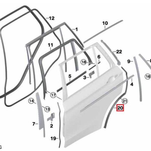 Original BMW F15 X5 Karet Seal Pilar C Bawah Pintu Belakang KIRI