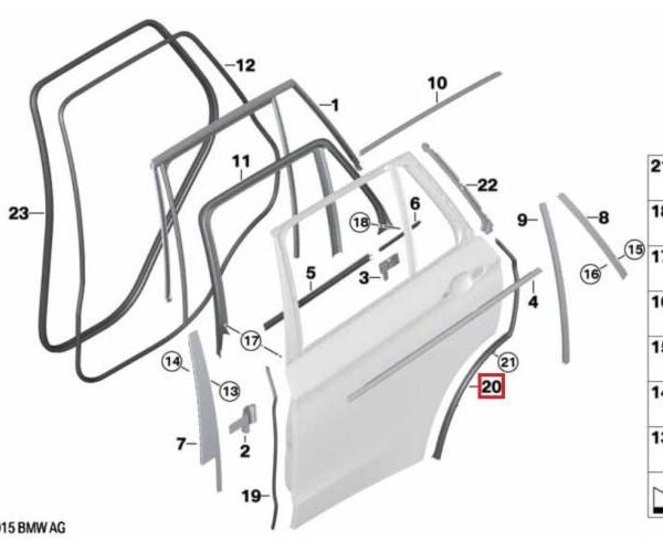 Original BMW F15 X5 Karet Seal Pilar C Bawah Pintu Belakang KANAN