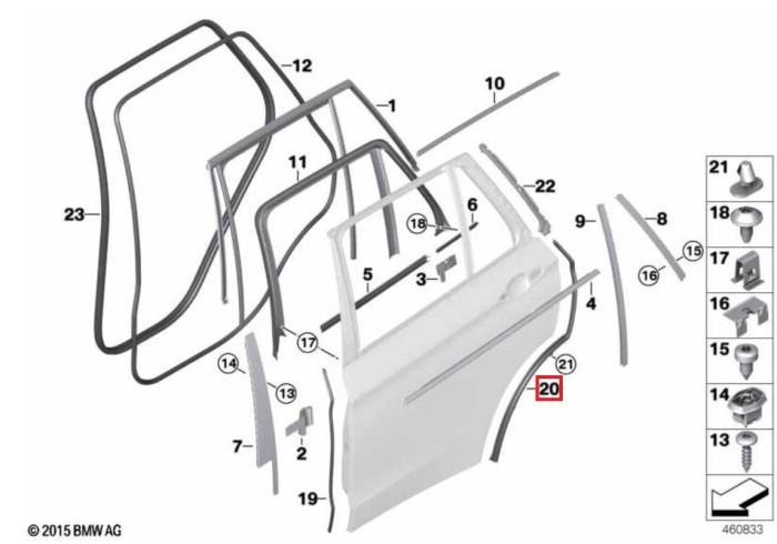 51767305546_A Original BMW F15 X5 Karet Seal Pilar C Bawah Pintu Belakang KANAN - Image 1