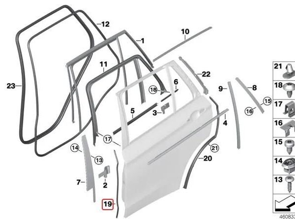 Ori BMW F15 X5 Weatherstrip Karet Seal Pilar B Pintu Belakang KANAN