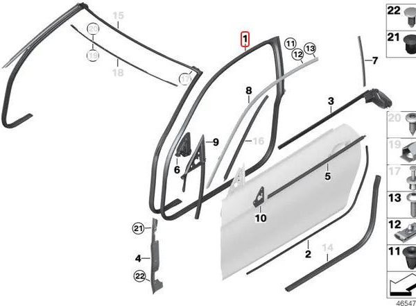 Ori BMW F32 F82 M4 Coupe Weatherstrip Karet Seal Body Pintu Depan KIRI