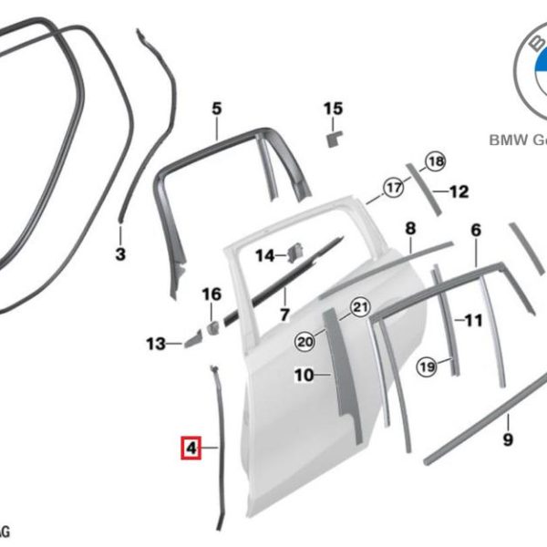 BMW F16 X6 F96 X6M Weatherstrip Karet Seal Pilar B Pintu Belakang KIRI