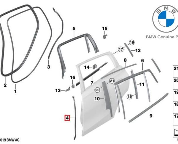 Original BMW F16 X6 F96 X6M Karet Seal Pilar B Pintu Belakang KANAN