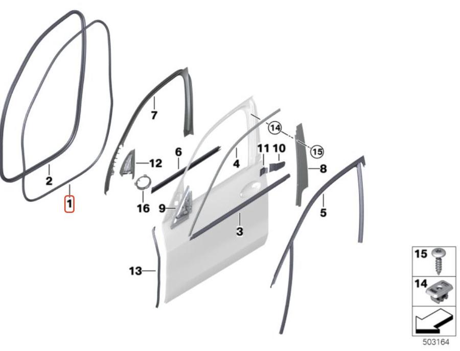 51769447076_A Ori BMW G05 X5 Weatherstrip Karet Seal Body Pintu Depan 51769447076 - Image 1