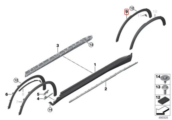 51777425452_A Original BMW G05 X5 Wheel Arch Lis Fender Belakang Kanan - Image 1