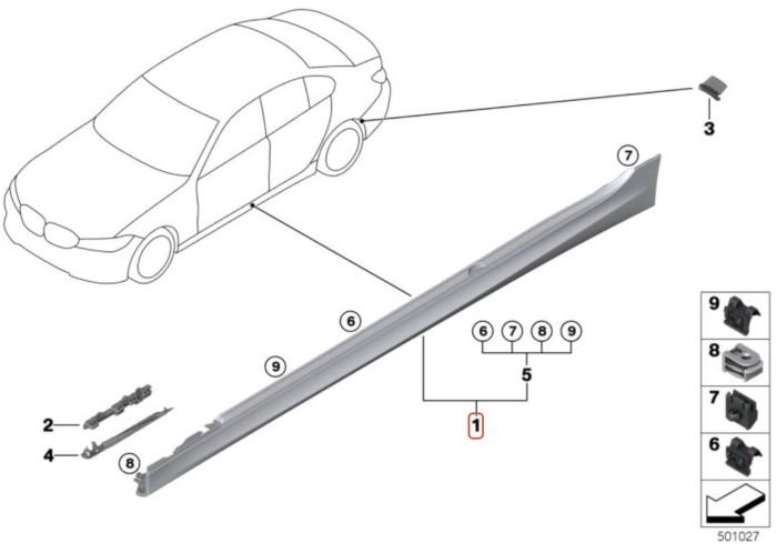 51778099910_A Ori BMW G20 330i M Sport Side Skirt Panel Trisplang KANAN 51778099910 - Image 1