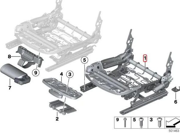 BMW F30 F34 F36 F80 M3 Rangka dan Rel Jok Elektrik Depan KANAN