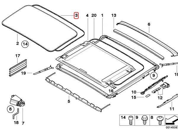 Original BMW E90 Karet Seal Keliing Sunroof Cover Gasket Hitam