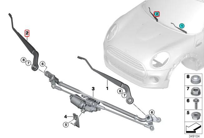 61617376351_A Original MINI F55 F56 F57 Lengan Wiper Arm Sisi Pengemudi KANAN - Image 1