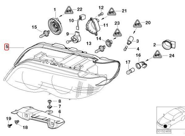 Ori BMW E53 X5 Pre-LCI Cover Lis Karet Gasket Seal Lampu Depan KIRI