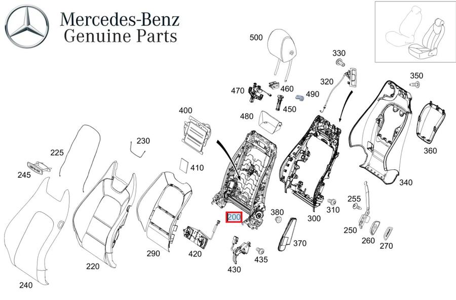 A0009101703_A Original Mercedes W205 C Backrest Frame Rangka Sandaran Jok Depan - Image 1