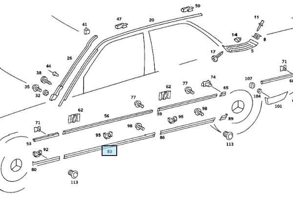 Original Mercedes 190E W201 Lis Body Pintu Depan Kiri , Bawah