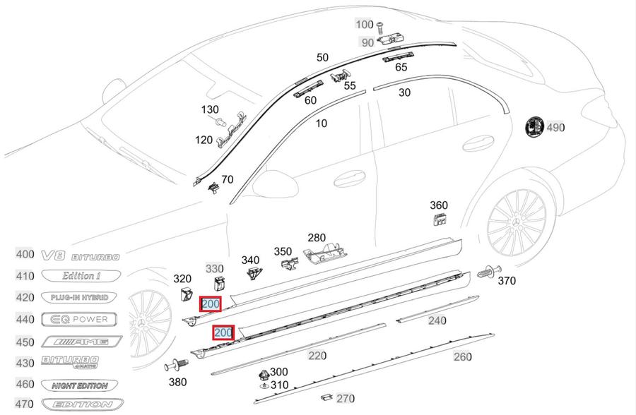 A2056981354_A Mercedes W205 AMG Line C Class Trisplang Side Skirt Lisplang KIRI - Image 1