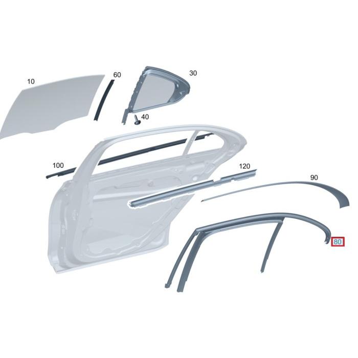 A2057355300_A Original Mercedes W205 Karet Channel Window Guide Kaca BELAKANG KIRI - Image 1