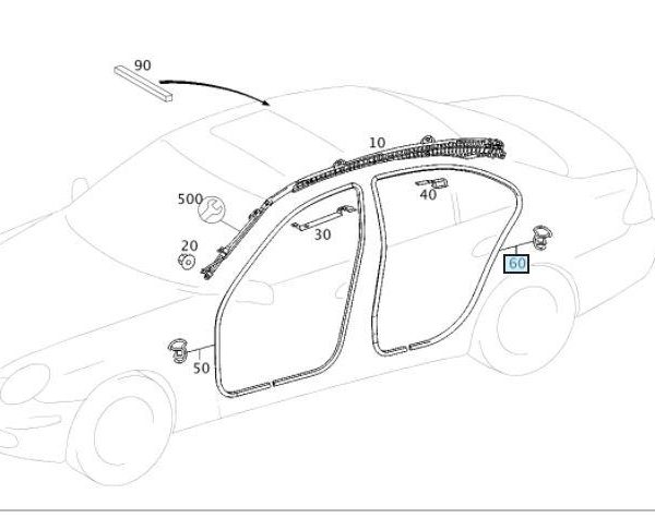 Original Mercedes W211 Weatherstrip Karet Seal Body Pintu Belakang