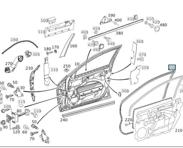 Ori Mercedes Benz W211 E Weatherstrip Karet Seal Pintu Depan KANAN