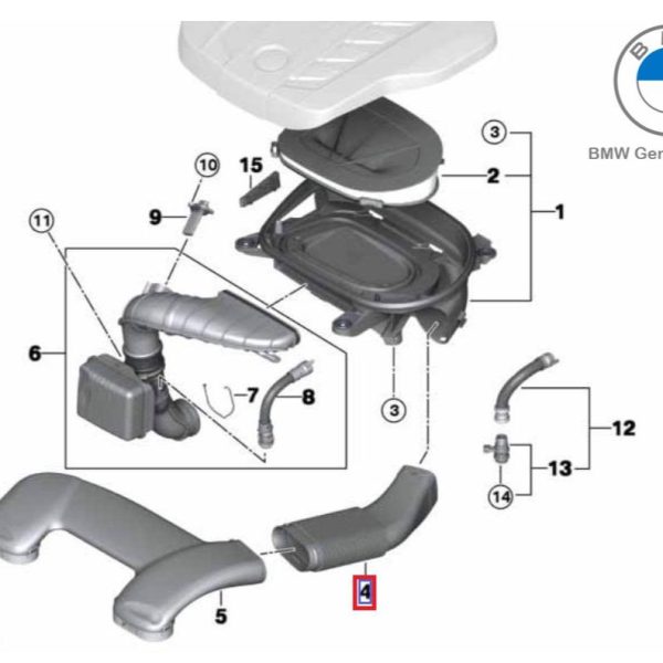 Original BMW F15 X5 25d N47 N57 Air Intake Duct Pipa Saluran Udara Masuk Ke Rumah Filter Udara 13718514008