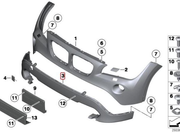 BMW E84 X1 Facelift Trim Panel Plastik Hitam Bemper Depan 51117345032