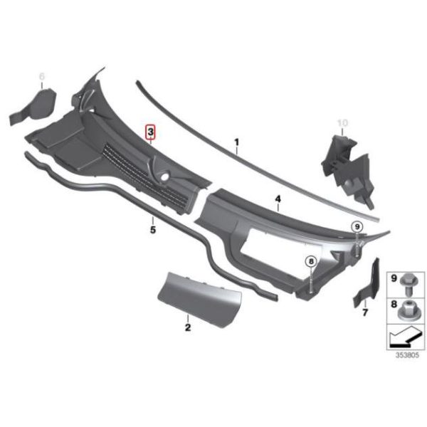 Ori MINI R55 R56 R57 Cover Bawah Wiper Deck Cowl KANAN 51132751211
