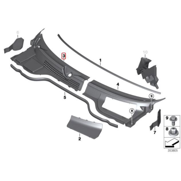 51132751211_A Ori MINI R55 R56 R57 Cover Bawah Wiper Deck Cowl KANAN 51132751211 - Gambar 1