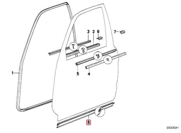 Original BMW E34 Weatherstrip Trim Karet Seal Bawah Pintu Depan KIRI