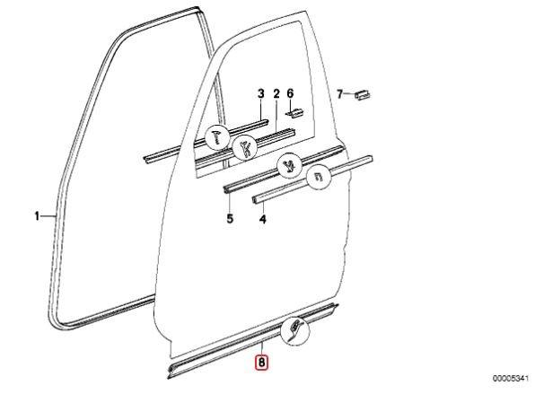 Original BMW E34 Weatherstrip Trim Karet Seal Bawah Pintu Depan KANAN