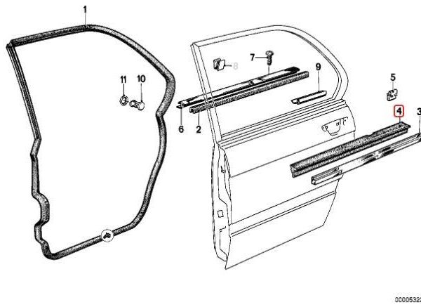 Original BMW E12 E28 Cover Lis Pelipit Kaca Luar Pintu Belakang KIRI