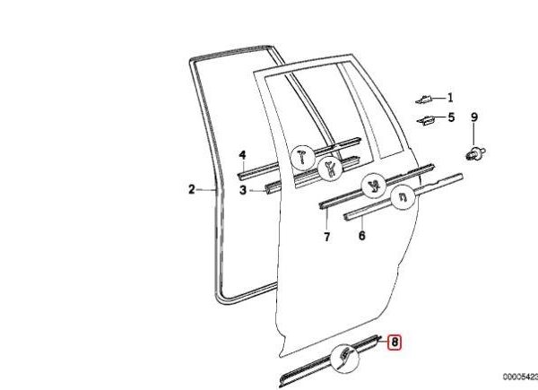 Original BMW E34 Weatherstrip Trim Karet Seal Bawah Pintu Belakang