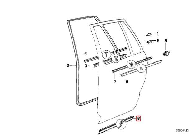51221944421_A Original BMW E34 Weatherstrip Trim Karet Seal Bawah Pintu Belakang - Image 1