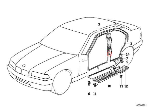 Original BMW E36 B Pilar Weatherstrip Karet Seal KIRI 51221960667
