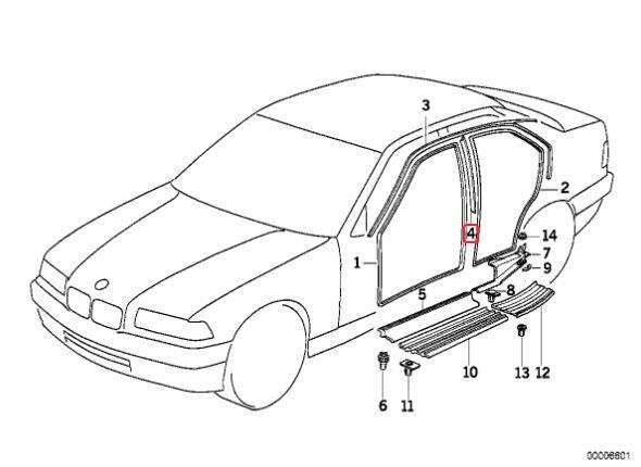 Original BMW E36 B Pilar Weatherstrip Karet Seal KANAN 51221960668