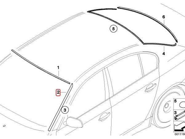 BMW E60 Karet Seal Cover Trim Talang Air Kaca Depan KIRI 51317045447