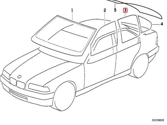 Original BMW E36 Kaca Pintu Penumpang Belakang KIRI 51341960908