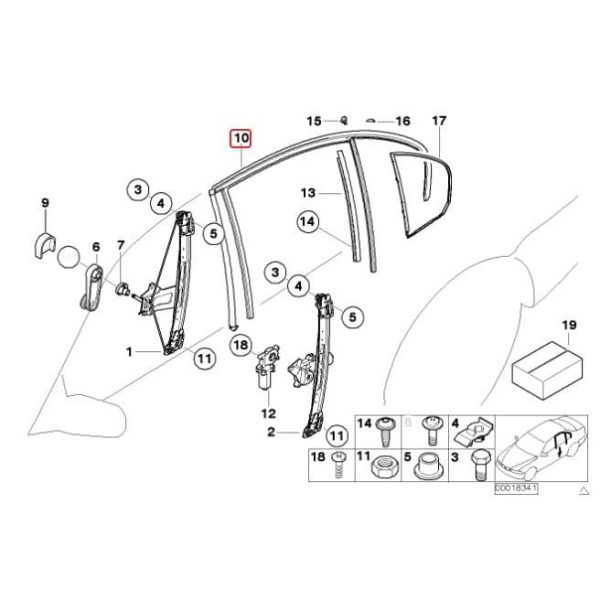 Original BMW E46 Channel Cover Karet Seal Jendela Pintu BELAKANG KIRI