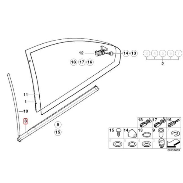 BMW E46 Coupe Trim Karet Kaca Belakang Samping KANAN BLACK 51368194742