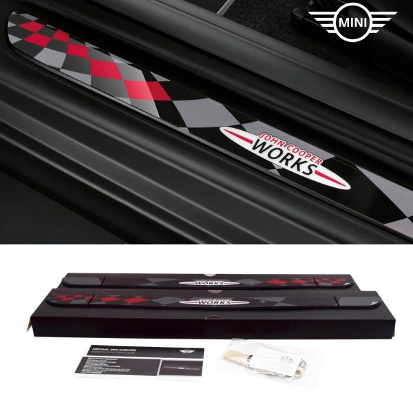 Original MINI F56 F57 LED Ilumminated JCW Door Sills Plate Pintu dengan Pencahayaan LED + Adhesive Pad 1 SET