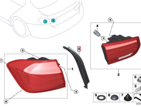 BMW F30 F80 M3 Cover Trim Drip Rail Lampu Belakang Kiri 51497453333