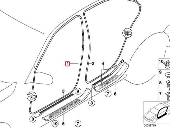 Original BMW E39 Weatherstrip Karet Seal Body Pintu Depan 51727116403