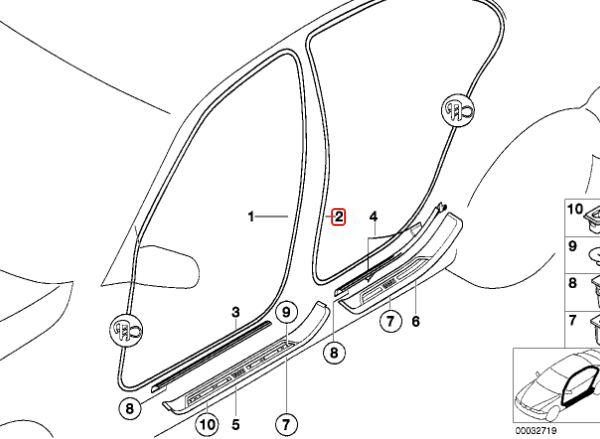 Ori BMW E39 Weatherstrip Karet Seal Body Pintu Belakang 51727116405