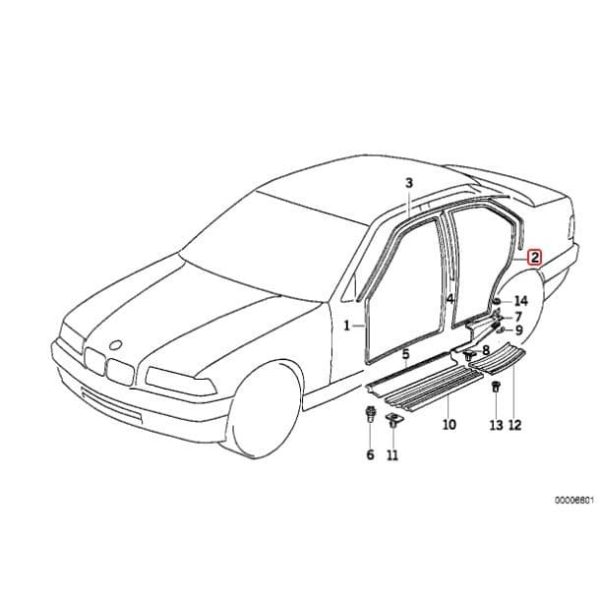 Original BMW E36 Weatherstrip Karet Seal Pintu BELAKANG 51728196290