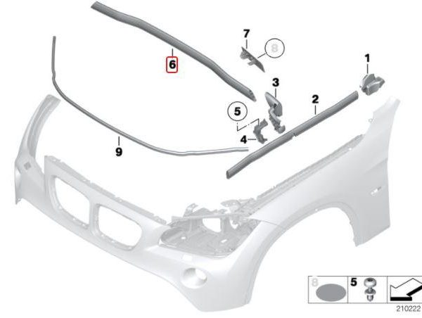 Original BMW E84 X1 Cover Seal Karet Kap Mesin Bagian Belakang
