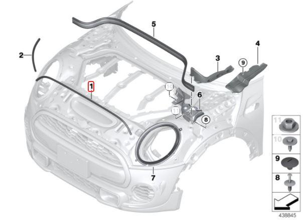 51767300559_A Original MINI F55 F56 F57 Front Engine Gasket Seal Karet Kap Mesin - Image 1